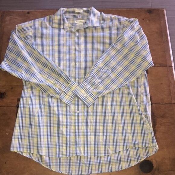 Mens Van Heusen Button-down with stretch  yellow and blue Size 18neck - Picture 1 of 4